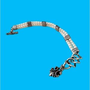 Brighton Lady Jane Bracelet White Glass Pearls Silver plated..